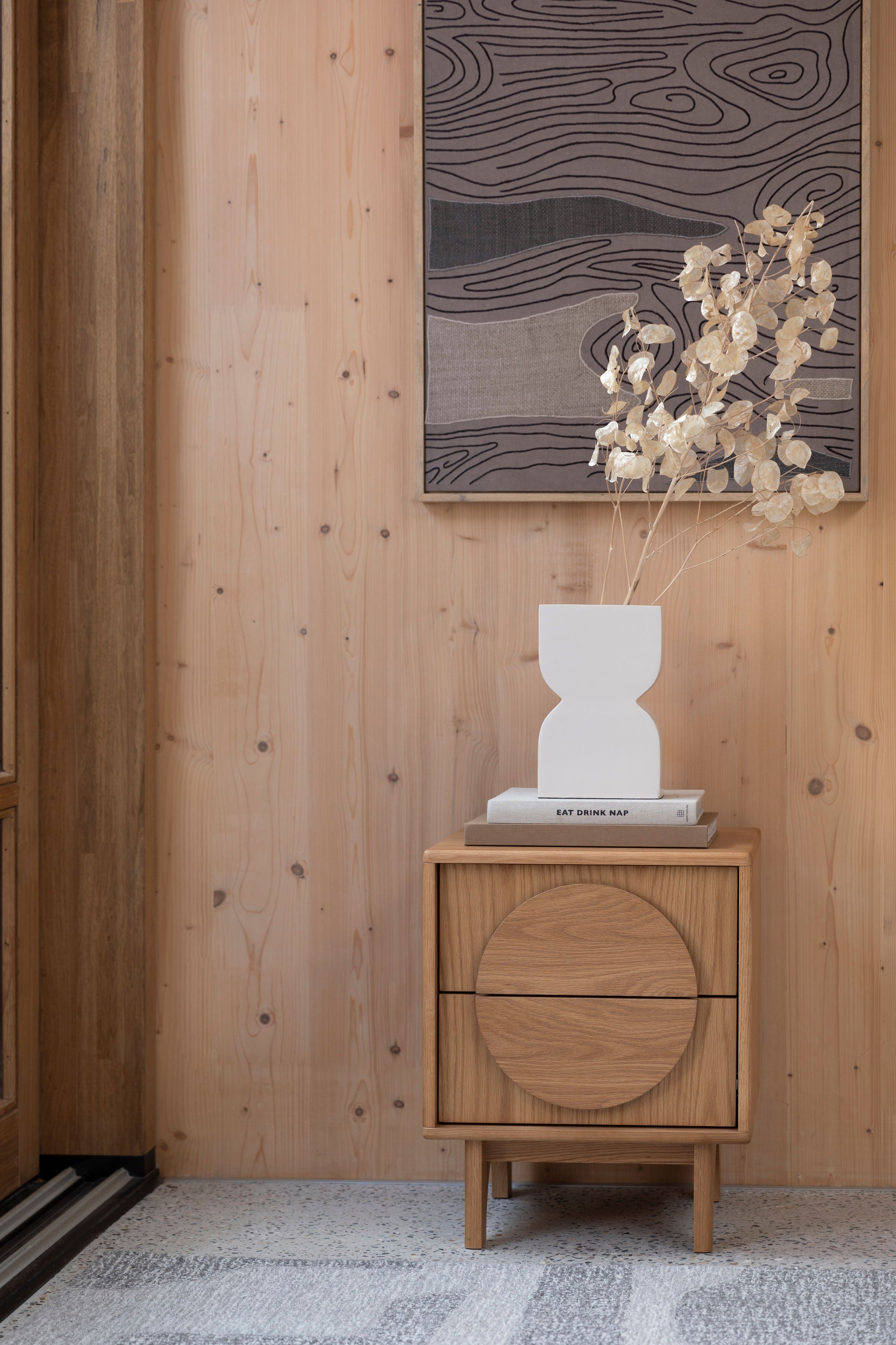 Zuiver Groove Natural Oak Wood Bedside Table